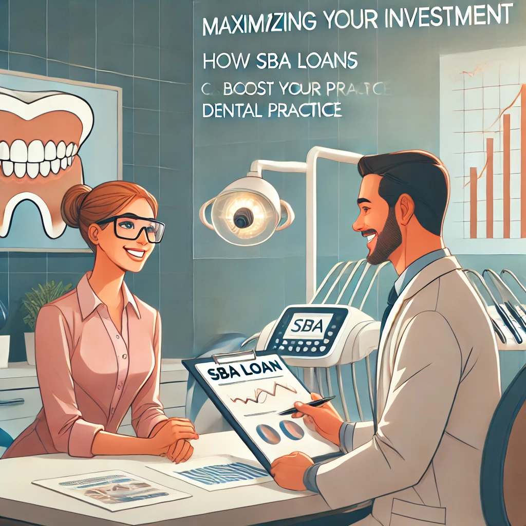 dental practice with a dentist happily discussing with a friendly loan officer