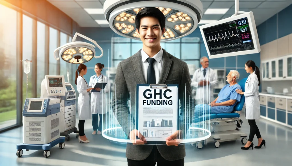 DALL·E 2024-08-01 21.20.56 - A modern medical practice with doctors and nurses attending to patients, with a backdrop of advanced medical equipment. The setting is professional an.webp