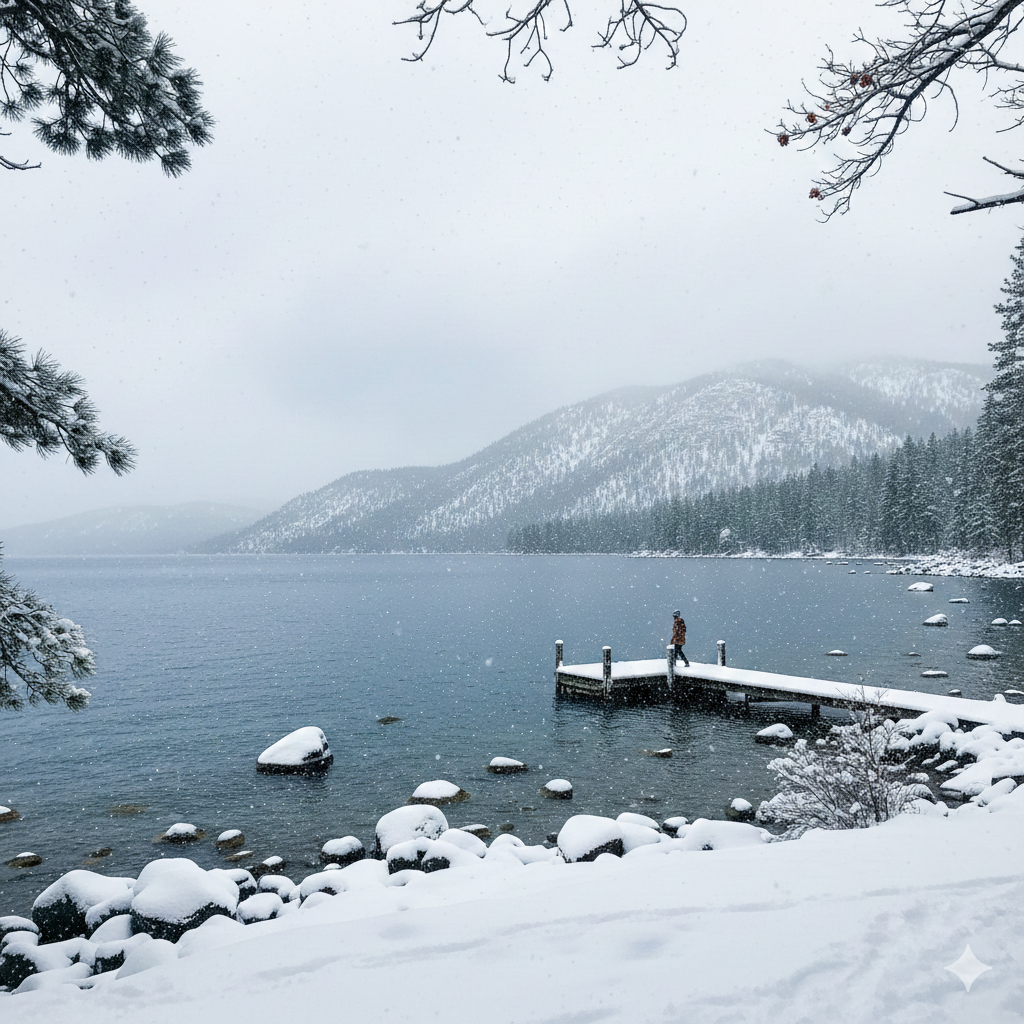 snowy day in lake tahoe california